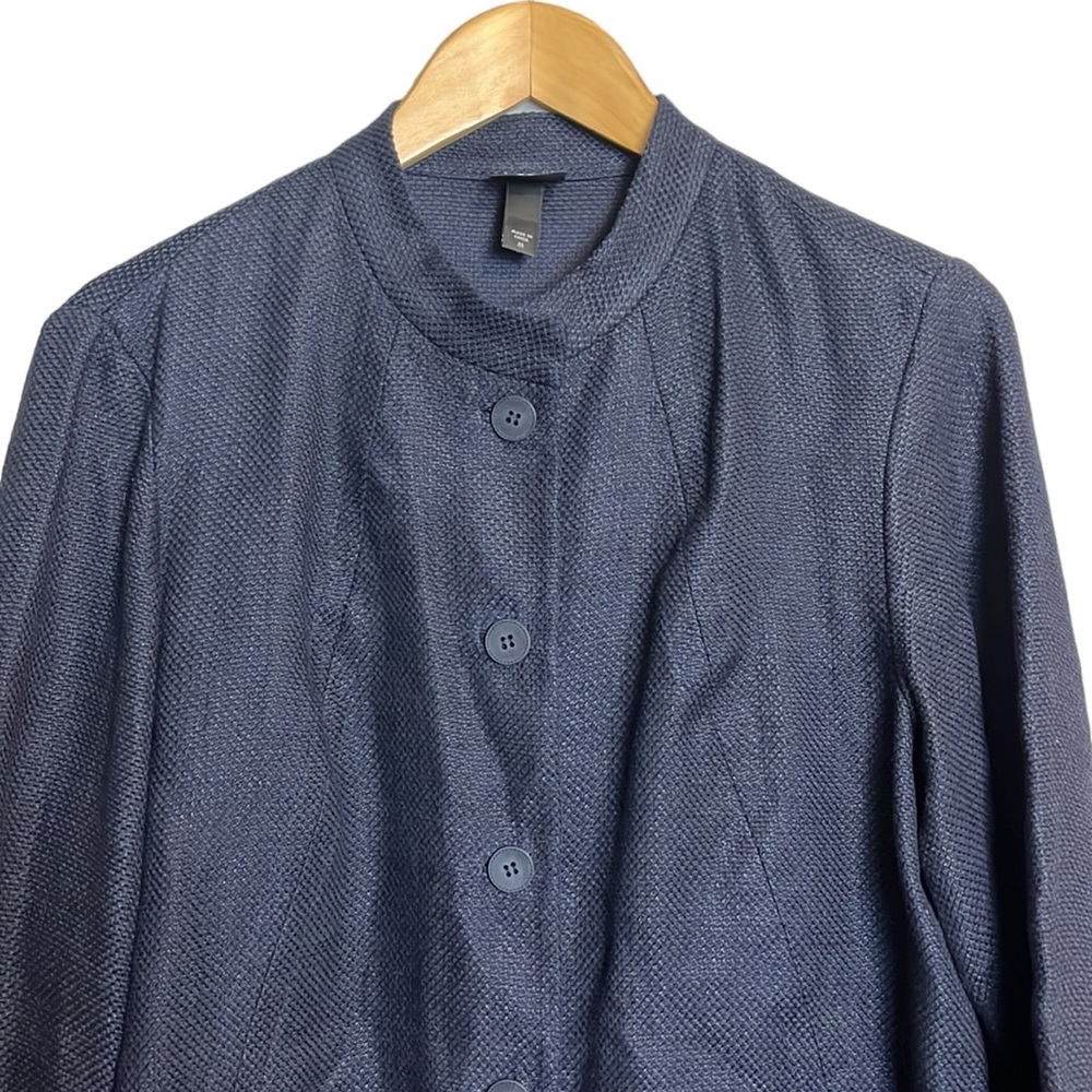 EILEEN FISHER Basket Weave Linen Cotton Blazer Jacket button Mandarin collar M - Picture 3 of 10